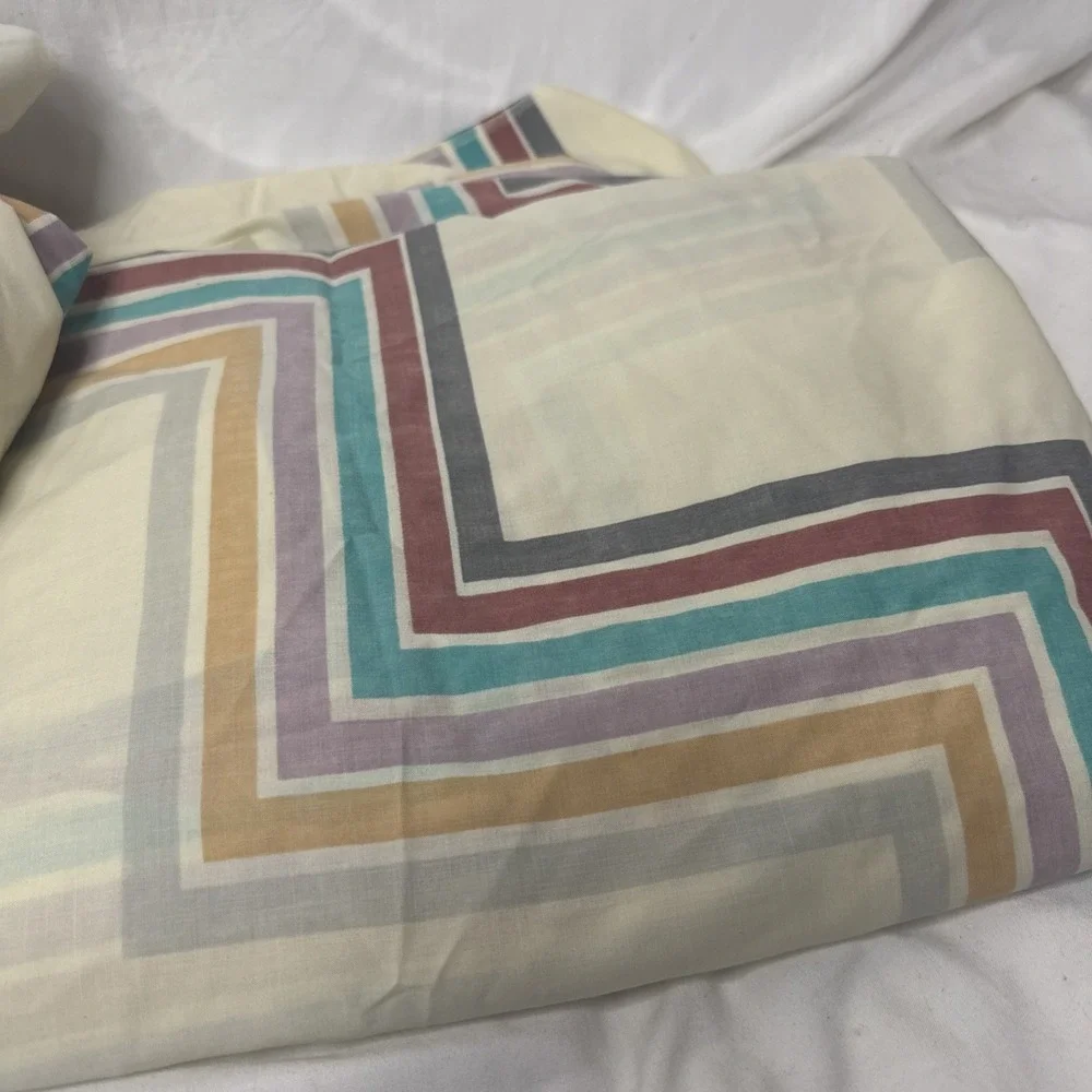 Vintage 70's Full Bed Geometric Chevron Sheet Set Lady Pepperell No Iron USA